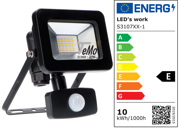 SHADA LED-Strahler Flutlichtstrahler 10W 1100lm 4000K IP44 - Sensor - Sanan LED - Schwarz, EEC: E (310710)